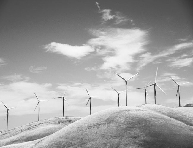 Rolling hills with wind turbines